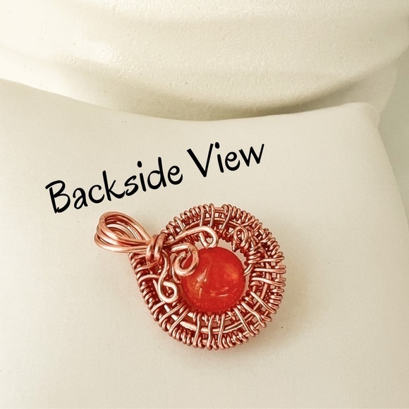 Artisan Copper Wire Wrap Carnelian Pendant - Picture 3 of 10